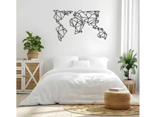 Decoração Metalica Mapa Do Mundo 21, Preto, 140X1,5X80 Cm, Epikasa