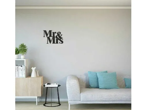 Decoração Metalica Mr And Mrs, Preto, 50X1,5X35 Cm, Epikasa