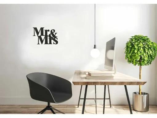 Decoração Metalica Mr And Mrs, Preto, 50X1,5X35 Cm, Epikasa