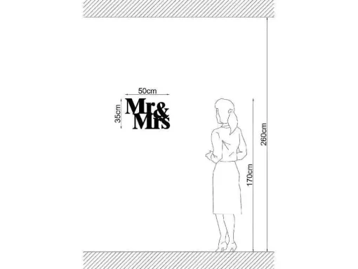 Decoração Metalica Mr And Mrs, Preto, 50X1,5X35 Cm, Epikasa