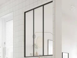 Divisória De Vidro Em Aluminio Termolacado Preto - 90X105 Cm - Bayview