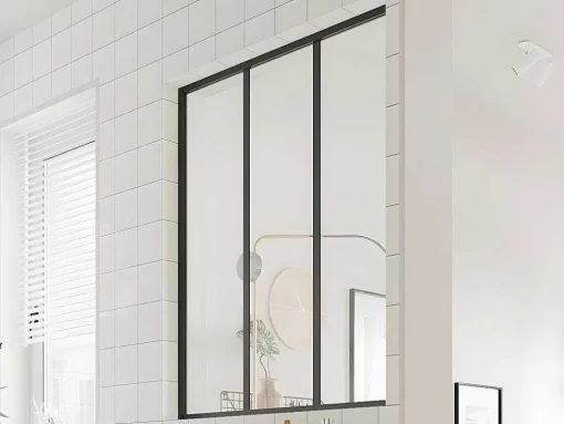 Divisória De Vidro Em Aluminio Termolacado Preto - 90X105 Cm - Bayview