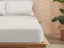 Drap Housse 100% Coton 1 Piece Beige A Triangles 160X200