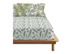 Drap Housse 100% Coton 1 Piece Blanc A Motifs Vegetaux 105X200