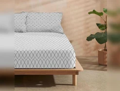Drap Housse 100% Coton 1 Piece Gris A Losanges 90X200
