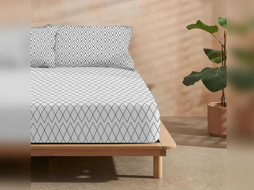 Drap Housse 100% Coton 1 Piece Gris A Losanges 90X200