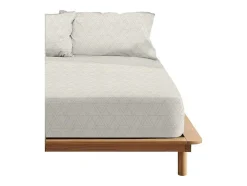 Drap Housse 100% Coton 1 Piece Beige A Triangles 160X200