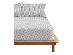 Drap Housse 100% Coton 1 Piece Gris A Losanges 90X200