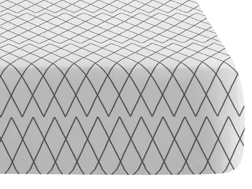 Drap Housse 100% Coton 1 Piece Gris A Losanges 90X200