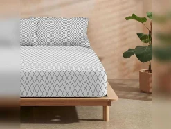 Drap Housse 100% Coton 1 Piece Gris A Losanges 90X200