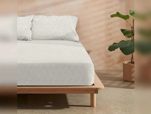 Drap Housse 100% Coton 1 Piece Beige A Triangles 160X200