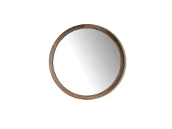 Espelho De Parede Circular Com Moldura De Madeira Folheada A Nogueira. 3084