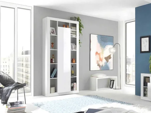 Estante Com 1 Porta E 11 Nichos Lacada A Branco - Balka