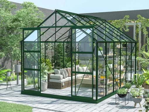 Estufa De Jardim Em Vidro Temperado 4 Mm Verde Kit De Ancoragem 9 M - Oteria