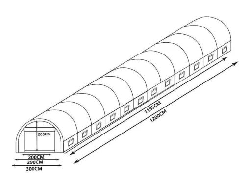 Estufa Em Tunel Ipomea 36M - Comp.1200 X Larg.300 X Alt.200 Cm