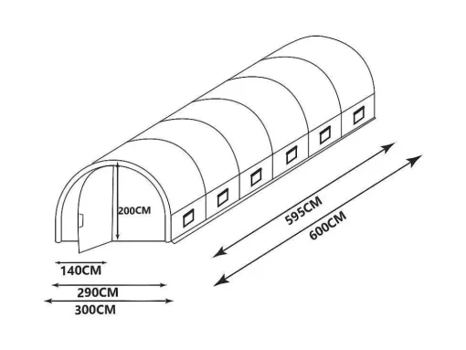 Estufa Tunel Com Estrutura Em Aco Galvanizado E Porta De 18 M , C600 X L300 X A200 Cm - Alocasia