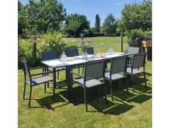 Firenze Conjunto De Moveis De Jardim Extensiveis Em Cinzento Têxtileno 8 Lugares - Antracite De Aluminio