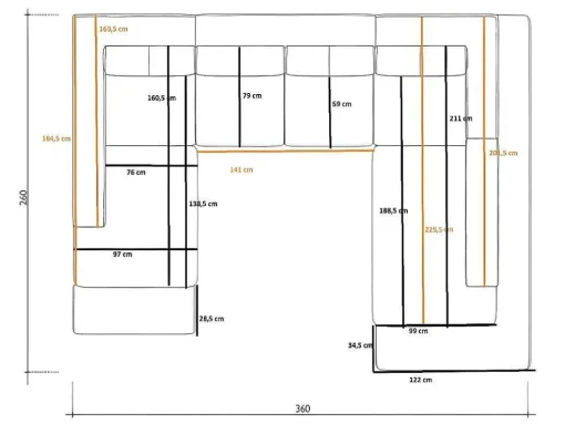 Grande Sofá Panorâmico 7 Lugares Em Pele Sintética Duas Cores: Cinzento E Branco - Scosy