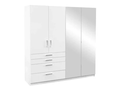 Guarda-Roupa 4 Portas E 4 Gavetas Com Espelho C200 Cm Branco - Nidawo