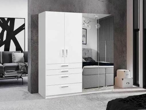 Guarda-Roupa 4 Portas E 4 Gavetas Com Espelho C200 Cm Branco - Nidawo