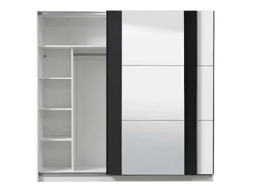 Guarda-Roupa Com 2 Portas De Correr E Com Espelho De C.217 Cm Cor Branco E Preto - Sutera