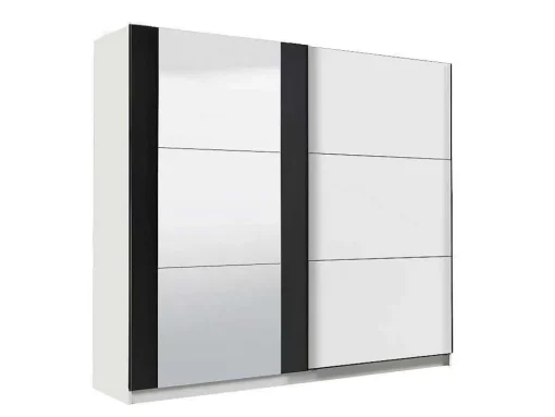 Guarda-Roupa Com 2 Portas De Correr E Com Espelho De C.217 Cm Cor Branco E Preto - Sutera