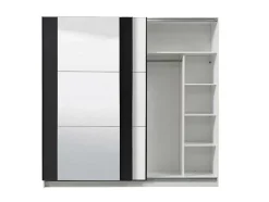 Guarda-Roupa Com 2 Portas De Correr E Com Espelho De C.217 Cm Cor Branco E Preto - Sutera