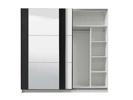 Guarda-Roupa Com 2 Portas De Correr E Com Espelho De C.217 Cm Cor Branco E Preto - Sutera