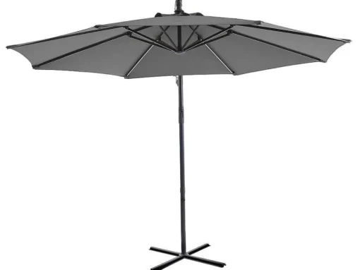Guarda-Sol Articulado Redondo Cinzento Em Aco Com Leds D. 2,93 M - Pocota