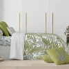 Housse De Couette 100% Coton 1 Piece Blanc A Plantes Vertes 260X240
