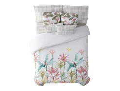 Housse De Couette 100% Coton 1 Piece Blanc A Fleurs Pastels 200X240