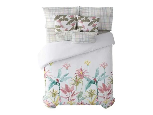 Housse De Couette 100% Coton 1 Piece Blanc A Fleurs Pastels 200X240