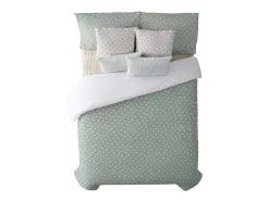 Housse De Couette 100% Coton 1 Piece Vert A Pois Blancs 140X240