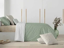 Housse De Couette 100% Coton 1 Piece Vert A Pois Blancs 155X240