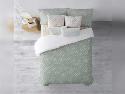 Housse De Couette 100% Coton 1 Piece Vert A Pois Blancs 155X240