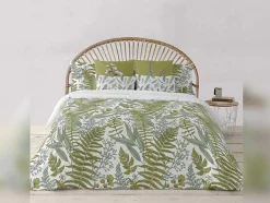 Housse De Couette 100% Coton 1 Piece Blanc A Plantes Vertes 260X240
