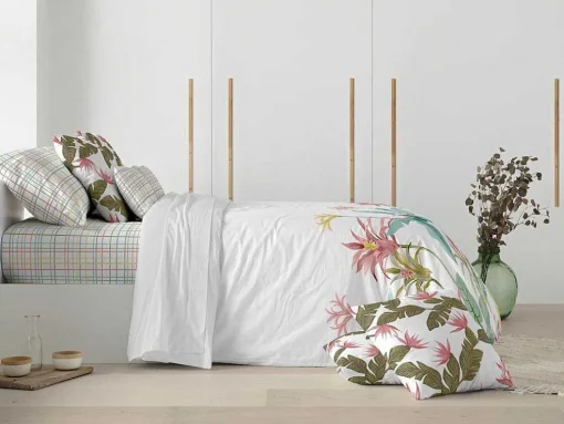 Housse De Couette 100% Coton 1 Piece Blanc A Fleurs Pastels 200X240