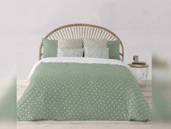 Housse De Couette 100% Coton 1 Piece Vert A Pois Blancs 155X240