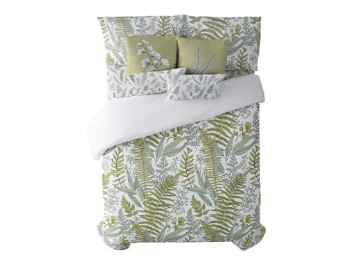 Housse De Couette 100% Coton 1 Piece Blanc A Plantes Vertes 260X240