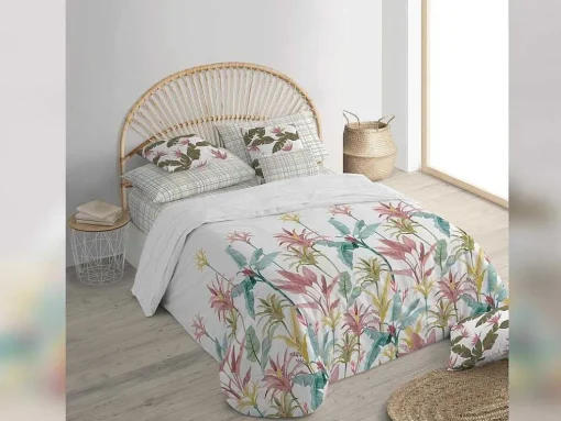 Housse De Couette 100% Coton 1 Piece Blanc A Fleurs Pastels 200X240