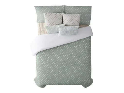 Housse De Couette 100% Coton 1 Piece Vert A Pois Blancs 155X240