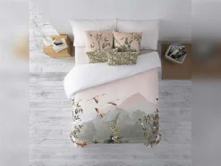 Housse De Couette 100% Coton 1 Piece Rose Paysage 200X240