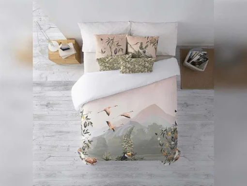 Housse De Couette 100% Coton 1 Piece Rose Paysage 200X240