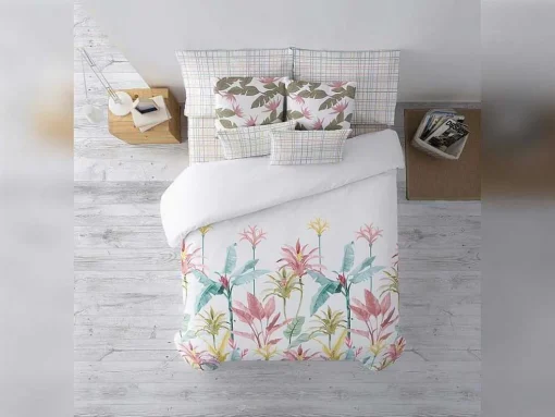 Housse De Couette 100% Coton 1 Piece Blanc A Fleurs Pastels 200X240