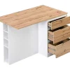 Ilha Central De Cozinha Com 6 Gavetas E 4 Nichos Em Mdf Natural Claro E Branco - Pomarela