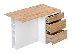 Ilha Central De Cozinha Com 6 Gavetas E 4 Nichos Em Mdf Natural Claro E Branco - Pomarela