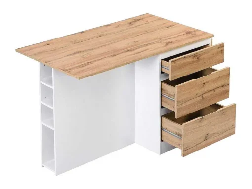 Ilha Central De Cozinha Com 6 Gavetas E 4 Nichos Em Mdf Natural Claro E Branco - Pomarela