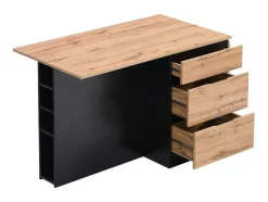 Ilha Central De Cozinha Com 6 Gavetas E 4 Nichos Em Mdf Natural Claro E Preto - Pomarela