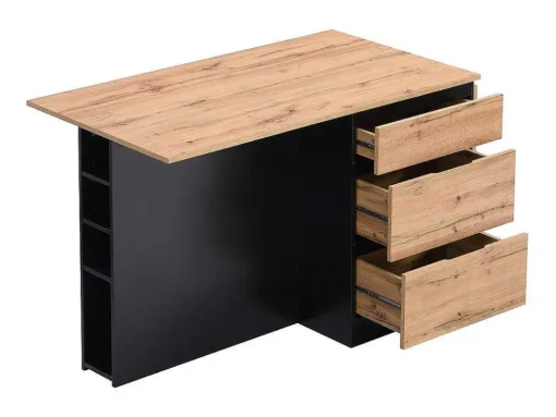 Ilha Central De Cozinha Com 6 Gavetas E 4 Nichos Em Mdf Natural Claro E Preto - Pomarela
