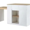 Ilha Central De Cozinha Com Espacos De Arrumação Mdf Branco E Natural - Belaza